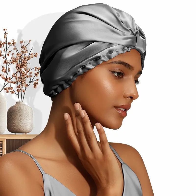 Bonnet de nuit double couche en soie 19 momme