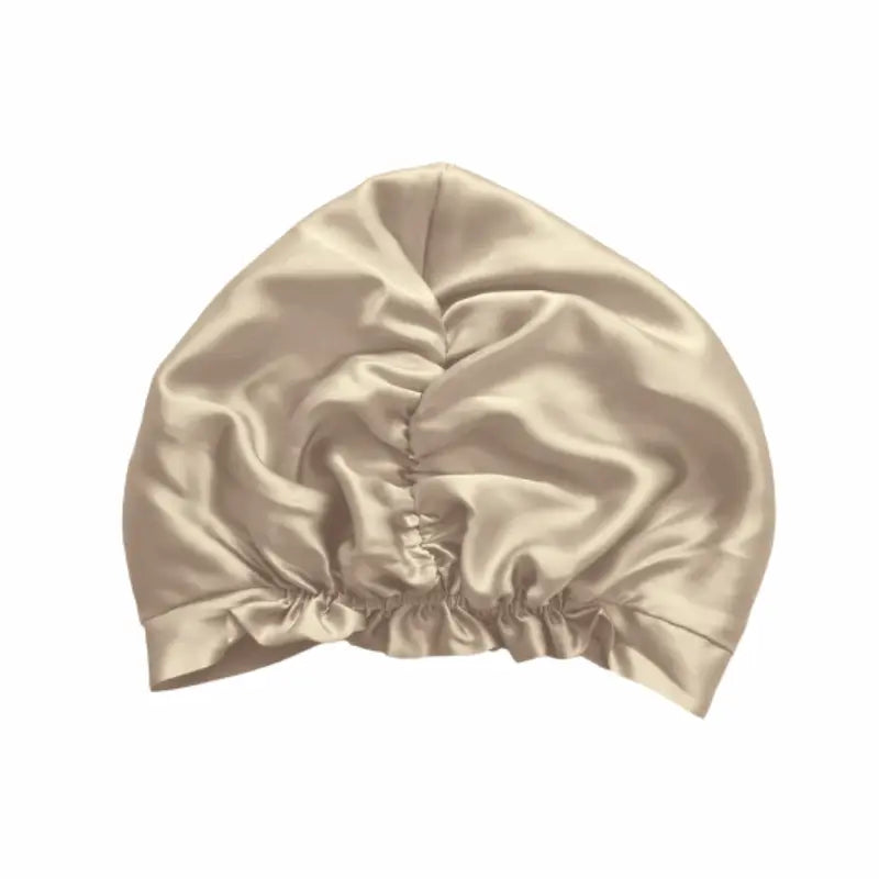 Bonnet de nuit turban en soie champagne