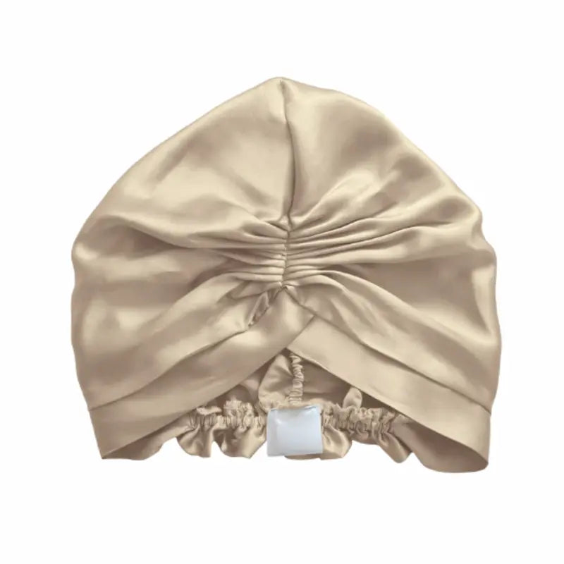 Bonnet de nuit turban en soie champagne