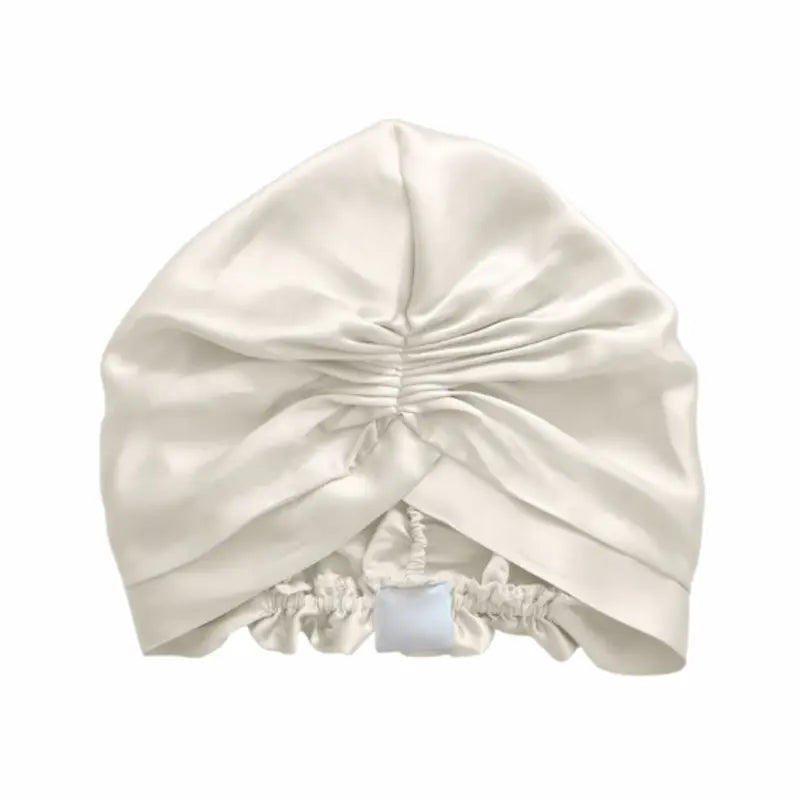 Bonnet de nuit turban en soie ivoire