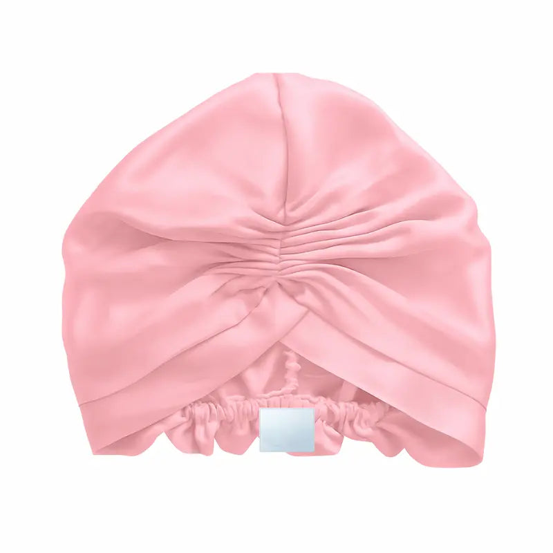 Bonnet de nuit turban en soie rose