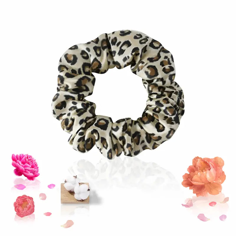 Chouchou moyen en soie 19 momme imprimé léopard