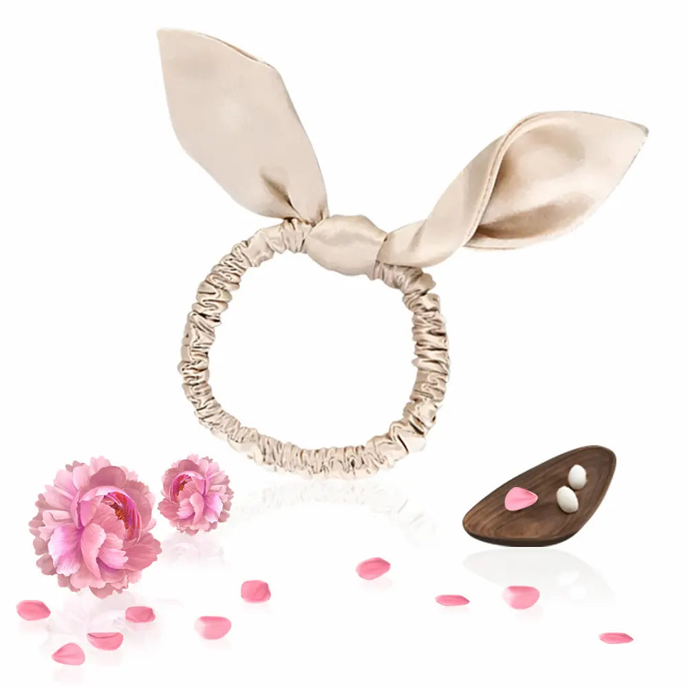 Chouchou nœud oreilles de lapin en soie