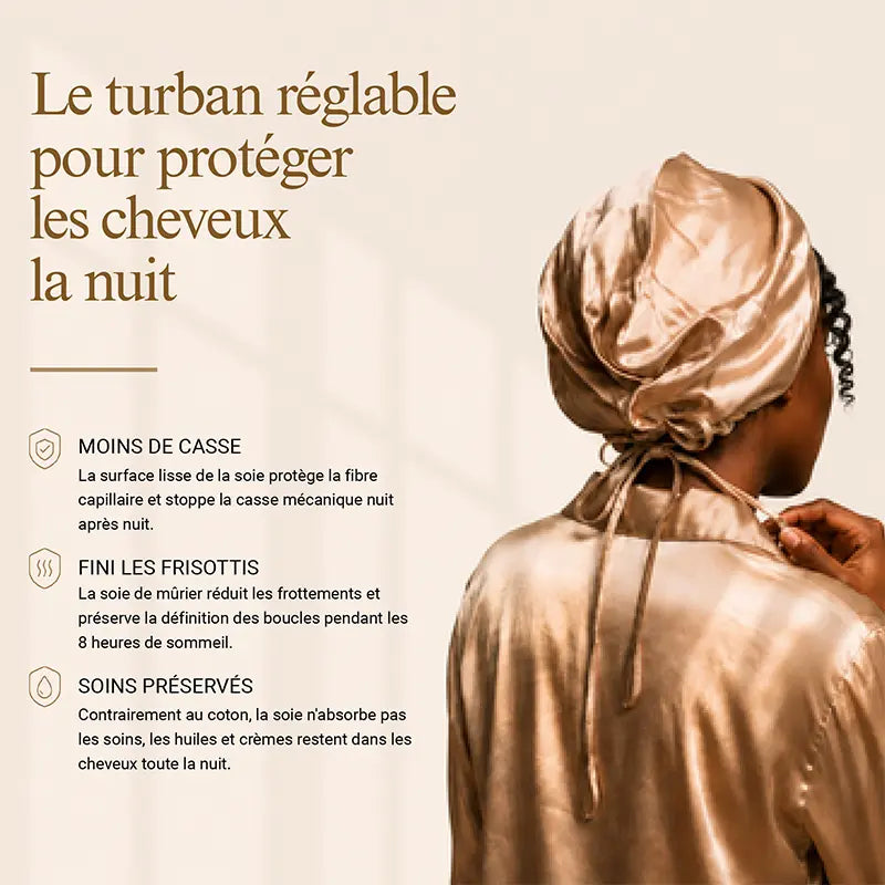 Turban de nuit en soie 19 momme - Réglable
