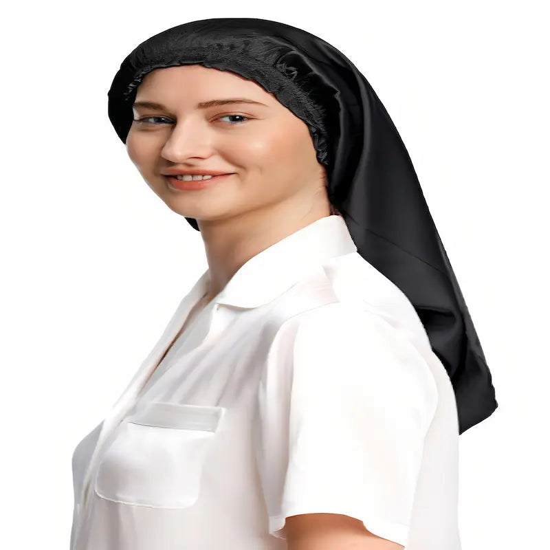 bonnet de nuit en soie pour cheveux longs