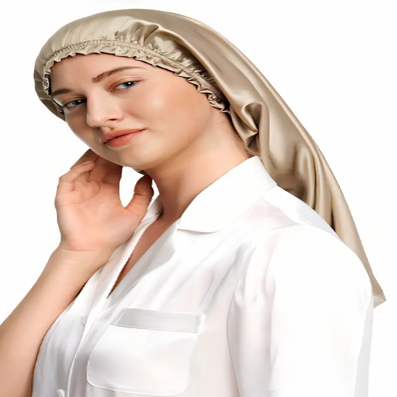 bonnet de nuit en soie pour cheveux longs 