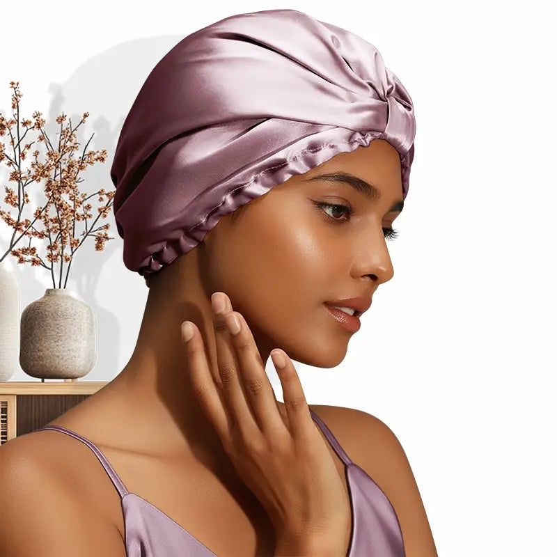 Bonnet de nuit en soie 19 momme double couche anti-frisottis