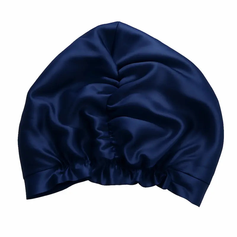 Bonnet de nuit turban en soie bleu amarine