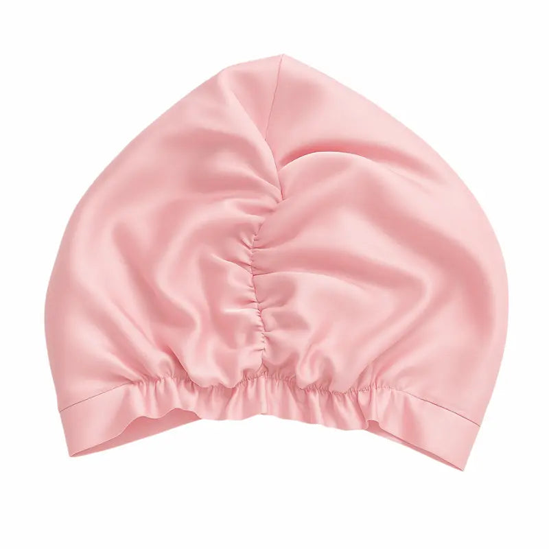 Bonnet de nuit turban en soie rose