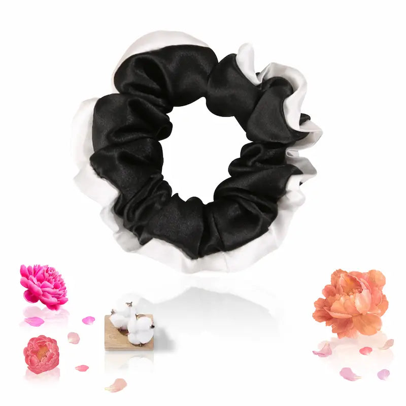 Chouchou large liseré blanc en soie 19 momme