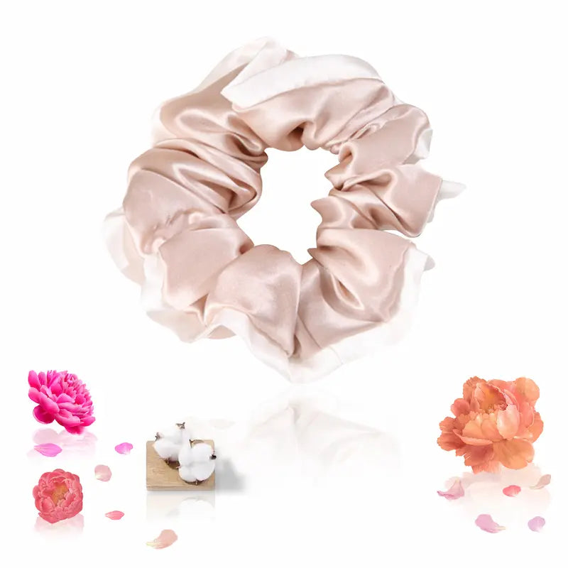 Chouchou large liseré blanc en soie 19 momme