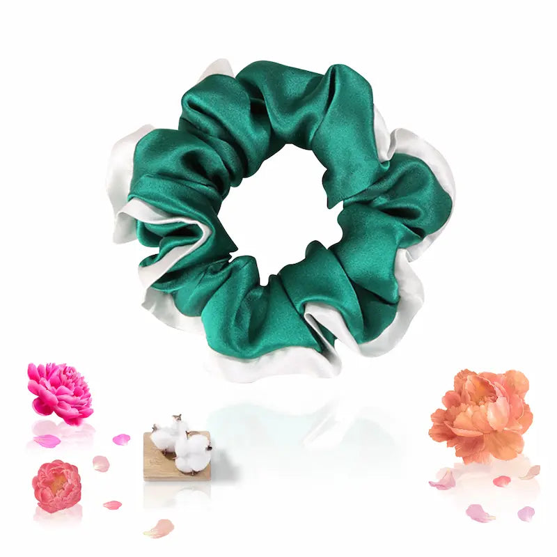 Chouchou large liseré blanc en soie 19 momme