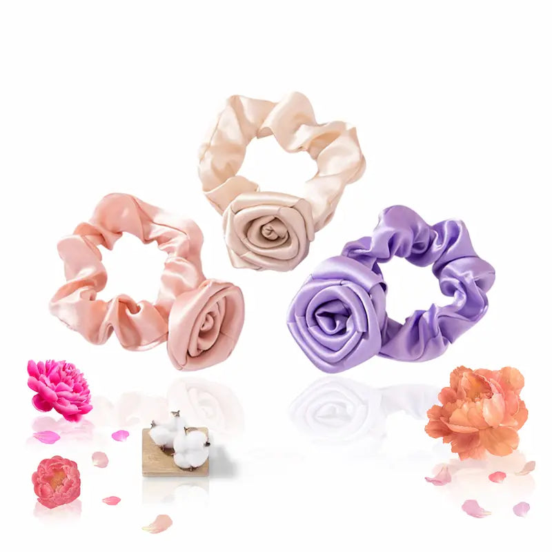 Chouchou rose camélia en satin crêpe de soie 22 momme