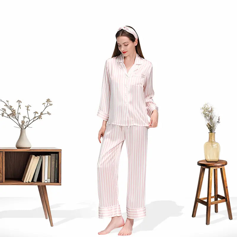 Ensemble soie rayée 19 momme 