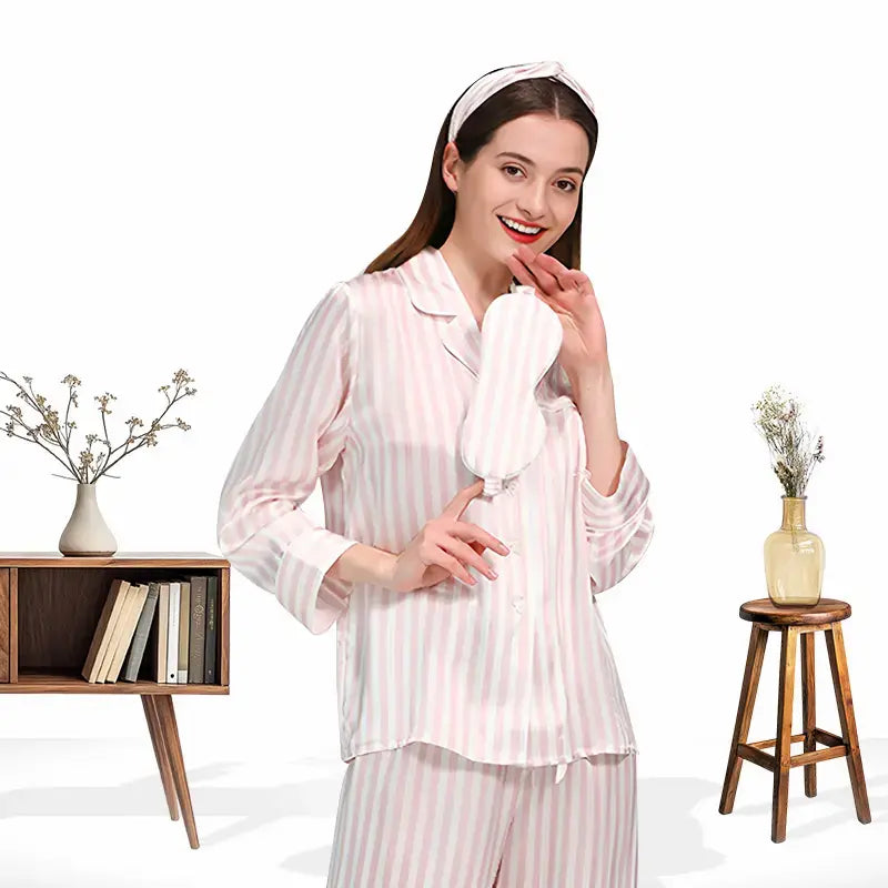 Ensemble soie rayée 19 momme 