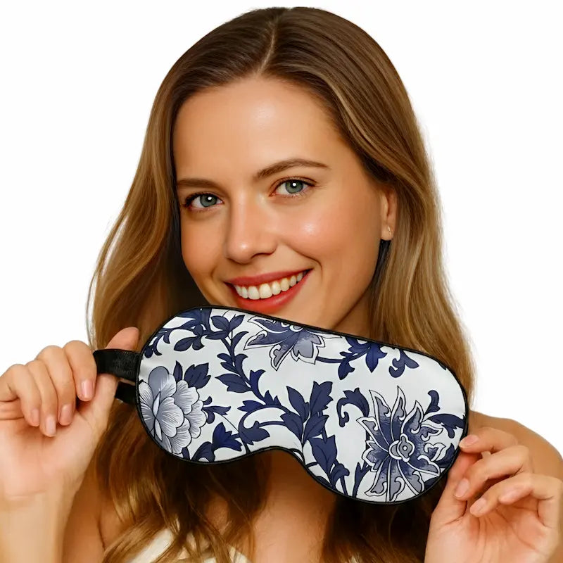 Masque de nuit en soie 16 momme - porcelaine bleue et blanche
