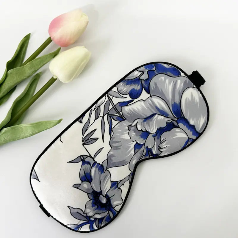 Masque de nuit en soie 16 momme - porcelaine bleue et blanche