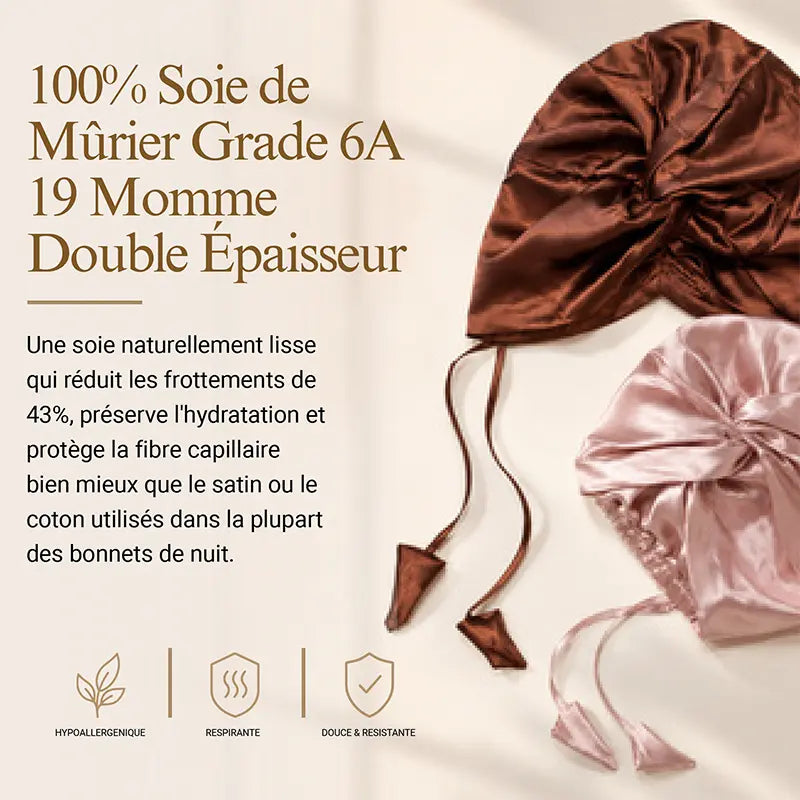 Turban de nuit en soie 19 momme - Réglable