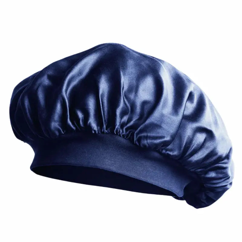 bonnet de nuit en soie élastique bleu marine